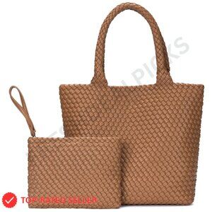 Woven Leather Tote Bag Large Capacity Elegant Handmade Shoulder Purse